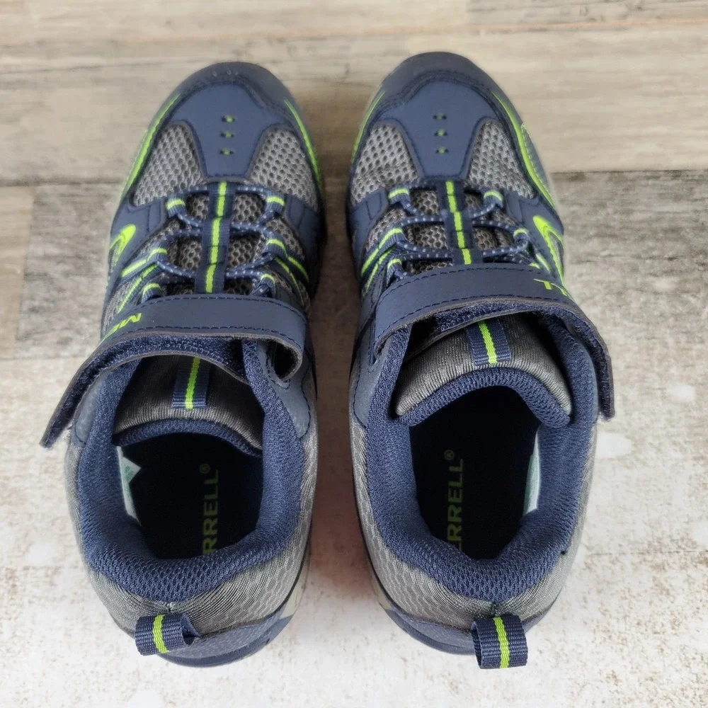 Merrell Trail Chaser Kids Shoe Sz 3.5 W Navy Green Bungee Laces with Hook & Loop